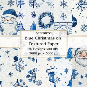 20 blaue Weihnachten auf strukturiertem Papier Nahtloses Digitalpapier, JPEG, 12 "x 12", Scrapbookpapier, Junk Journal, Papierpaket, Kommerzielle Nutzung