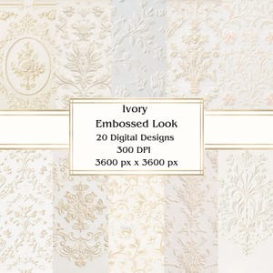 20 fogli di carta digitale goffrata color avorio, JPEG, 12" x 12", carta per scrapbooking, diario di scarto, confezione di carta, uso commerciale