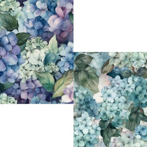 12 Watercolor Hydrangeas Digital Papers, JPEG, 12" X 12", Scrapbook ...