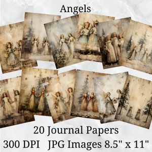 20 Angels Journal Paper, Digital Paper JPEG, 8.5&quot; x 11&quot;, Scrapbook Paper, Junk Journal, Paper Pack, Commercial Use