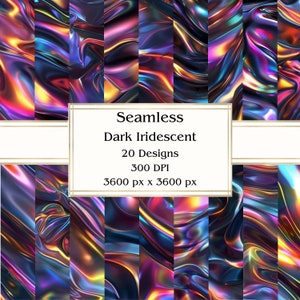 20 papel digital escuro iridescente sem costura, JPEG, 12" x 12", papel para álbum de recortes, lixo eletrônico, pacote de papel, uso comercial