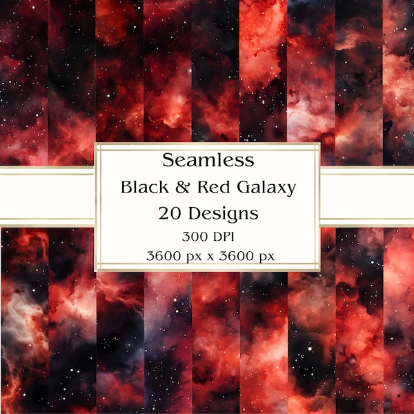 20 Black & Red Galaxy Seamless Digital Paper, JPEG, 12" x 12", Scrapbook Paper, Junk Journal, Paper Pack, Commercial Use