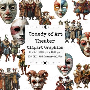 Clipart Commedia dell'arte PNG 35, graphismes de théâtre comédie of Art, téléchargement immédiat, usage commercial