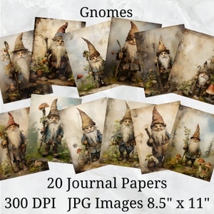 20 Gnomes Journal Paper, Digital Paper JPEG, 8.5&quot; x 11&quot;, Scrapbook Paper, Junk Journal, Paper Pack, Commercial Use
