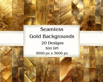 20 Gold Backgrounds Seamless Digital Paper, JPEG, 12" x 12", Scrapbook Paper, Junk Journal, Paper Pack, Commercial Use