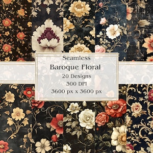20 papeles digitales sin costuras con motivos florales barrocos, JPEG, 12" x 12", papel para álbumes de recortes, papel para diario basura, paquete de papel, uso comercial