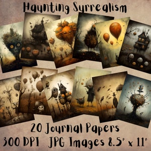 20 Haunting Surrealism Journal Paper, Digital Paper JPEG, 8.5&quot; x 11&quot;, Scrapbook Paper, Junk Journal, Paper Pack, Commercial Use