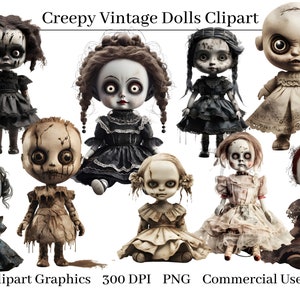 35 PNG Creepy Vintage Dolls Clip Art, Victorian Dolls Clipart, Halloween Clip Art, Instant Download, Commercial Use