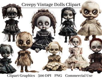 35 PNG Creepy Vintage Dolls Clip Art, Victorian Dolls Clipart, Halloween Clip Art, Instant Download, Commercial Use
