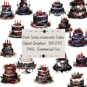 35 PNG clipart de bolos góticos escuros, clipart gótico, clipart de bolos, download instantâneo, uso comercial