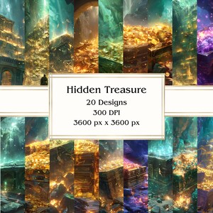 20 papel digital Fantasy Hidden Treasure, JPEG, 12" x 12", papel para álbum de recortes, lixo eletrônico, pacote de papel, uso comercial