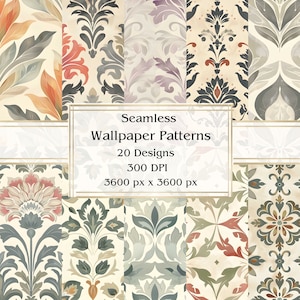 20 Tapetenmuster Nahtloses digitales Papier, JPEG, 12" x 12", Scrapbook-Papier, Junk Journal, Papierpaket, kommerzielle Nutzung