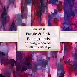 20 Purple & Pink Backgrounds Seamless Digital Paper, JPEG, 12" x 12", Scrapbook Paper, Junk Journal, Paper Pack, Commercial Use