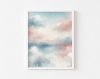 Blue Pink Abstract Art, Printable Abstract Art, Blue Watercolor Print, Watercolor Wall Art, Sky Print, Pastel Art, Abstract Watercolor Art