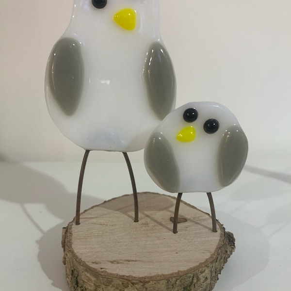Glass Seagull Ornament, Tabletop Decoration,  Handmade Fused Glass Gift