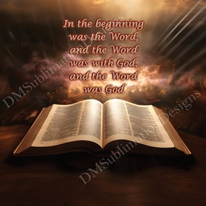 30oz & 20oz Skinny tumbler wrap design of open Bible with John 1:1 written above, Christian tumbler wrap, In the beginning was the Word