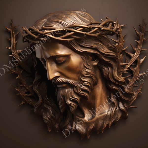 Bronze bust of Jesus with crown of thorns, Space for your text, 30oz & 20oz Skinny tumbler wrap, Christian sublimation design, Digital, PNG