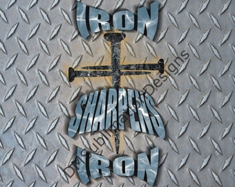 20oz & 30oz Full wrap skinny tumbler digital design beginning of Proverbs 27:17 Iron Sharpens Iron, Diamond plate background, CMYK color