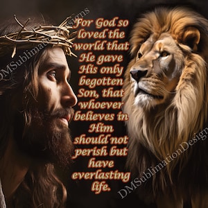 30oz & 20oz Skinny tumbler wrap, John 3:16 Bible scripture, For God so loved the world, Jesus with crown of thorns, Lion of Judah, PNG files