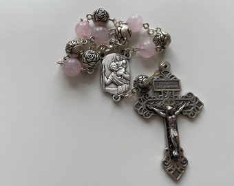 Rose Quartz One-Decade Rosary. St Christopher. Pardon Crucifix | St Augustine Piety Shop