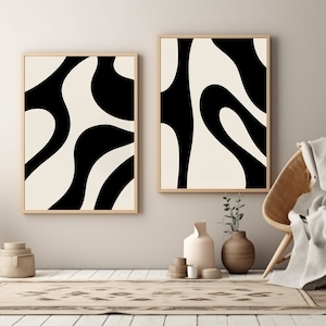 Set of 2 Abstract Printable Wall Art Black and White, Modern Prints Minimalist Aesthetic Exhibition Line Art, Digital Download, Home Decor