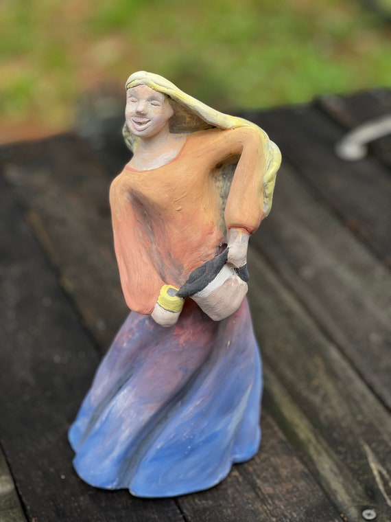 Coffee Time. Artisinal, hand-made, authentic clay sculpture for country cottage home décor