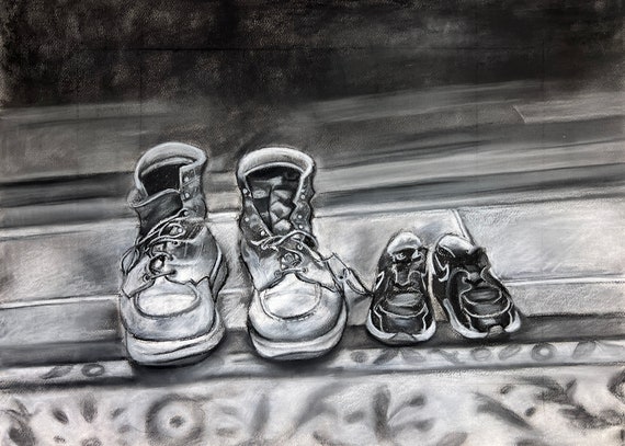 Professional print of Original Charcoal Drawing: A Father's Love