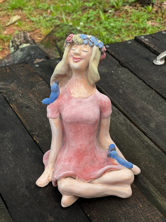 Handmade clay sculpture named Confidence. Nature inspired gift for her.