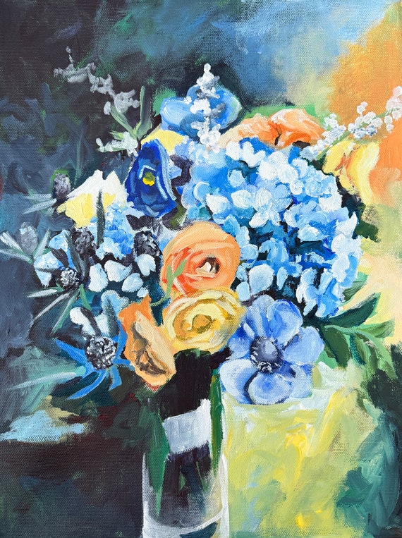 Custom Acrylic Painting. Your Wedding Bouquet, Forever Blooming. Hand painted.