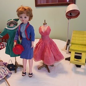 60s Topper Vintage Candy Doll  with clothes mannequins and salon chair and stand hairdryer
