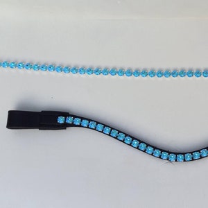 Eye-catching Sky Blue Single Row Crystal Leather Horse Browband For Horse Bridle for Horse Riding in 4 Sizes Freeship By Leatherberry