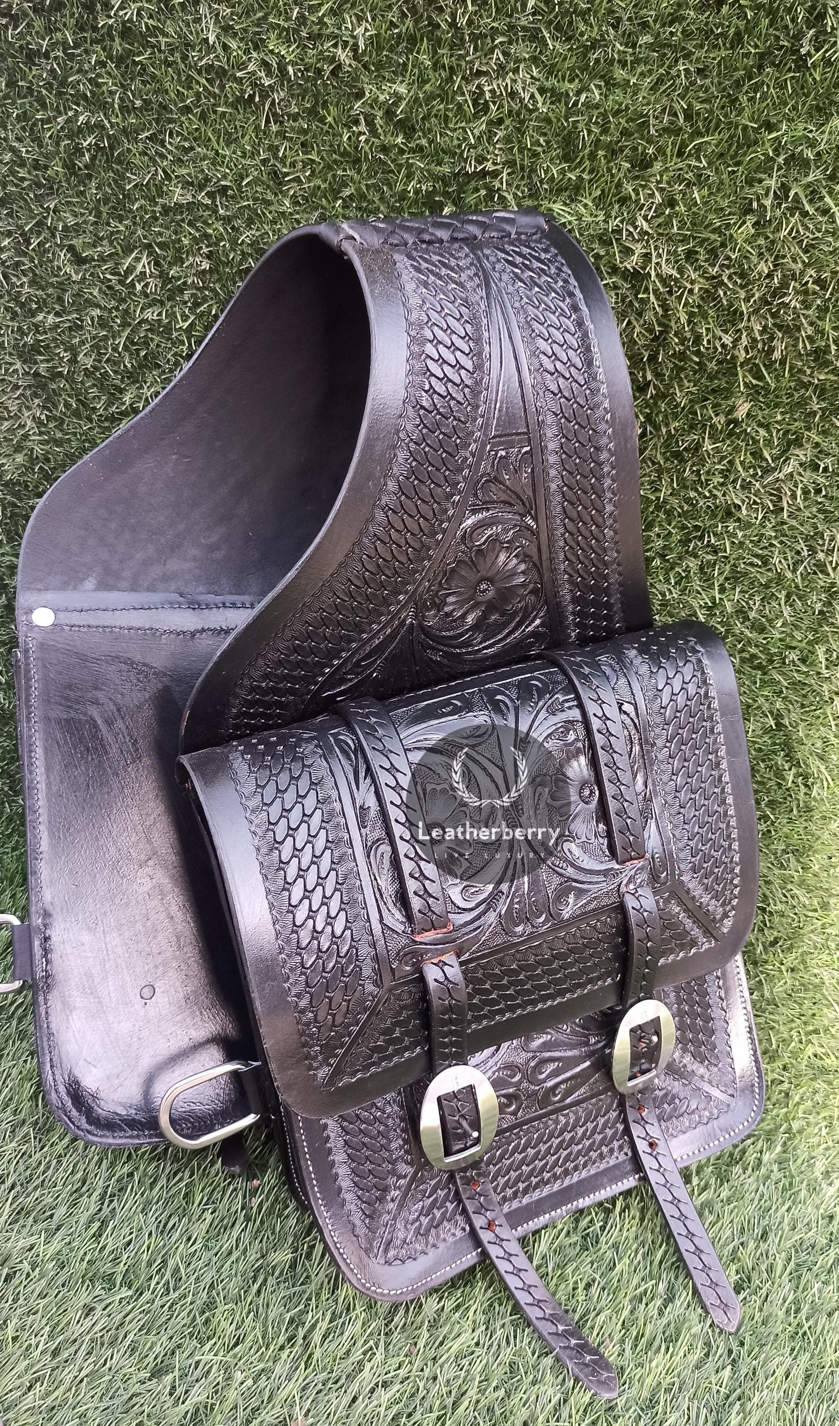 Sacoche De Selle Western En Cuir Véritable – Ridex, Motif Gravé, Pour Cheval