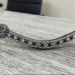 Beautiful Black and Silver Three Curve Row Crystal Leather Horse Browband For Horse Bridle in 4 Sizes Freeship By Leatherberry