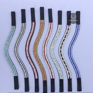 Set of 8 Colorful Eye-catching Crystal, Leather Horse Curve Browband For Horse Bridle in 4 Sizes for Horse Riding Freeship By Leatherberry