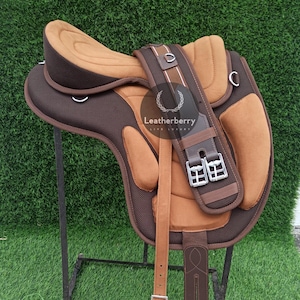 Tan English Treeless Freemax Horse Saddle Tack With 10&quot;-18&quot; Size, F/Ship by Leather Berry. (in 11 Color Variants)