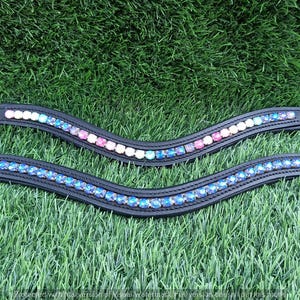 Bright Blue & Multicolor/Rainbow-colors Single Row Crystal Leather Horse Browband For Horse Bridle in 4 Sizes Freeship By Leatherberry