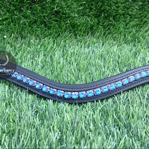 Sparkling Sky Blue Single Row Crystal Leather Horse Browband For Horse Bridle for Horse Riding in 4 Sizes Freeship By Leatherberry
