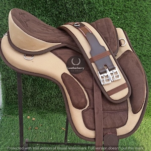 Tan & Brown English Treeless Freemax Horse Saddle Tack With 10&quot;-18&quot; Size, F/Ship by Leather Berry. (in 11 Color Variants)