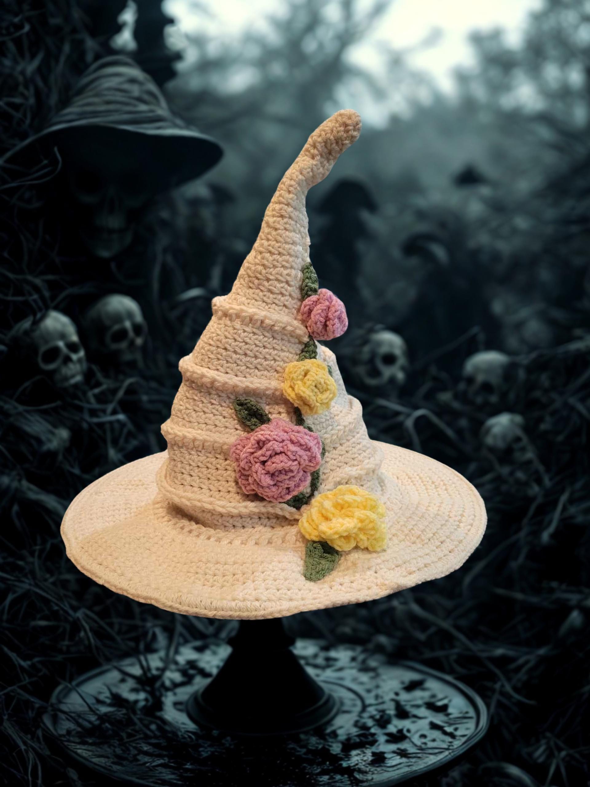 Neutral Beige Witch Hat with Cream Floral Trim Cream Witch Hat - Etsy main image 3