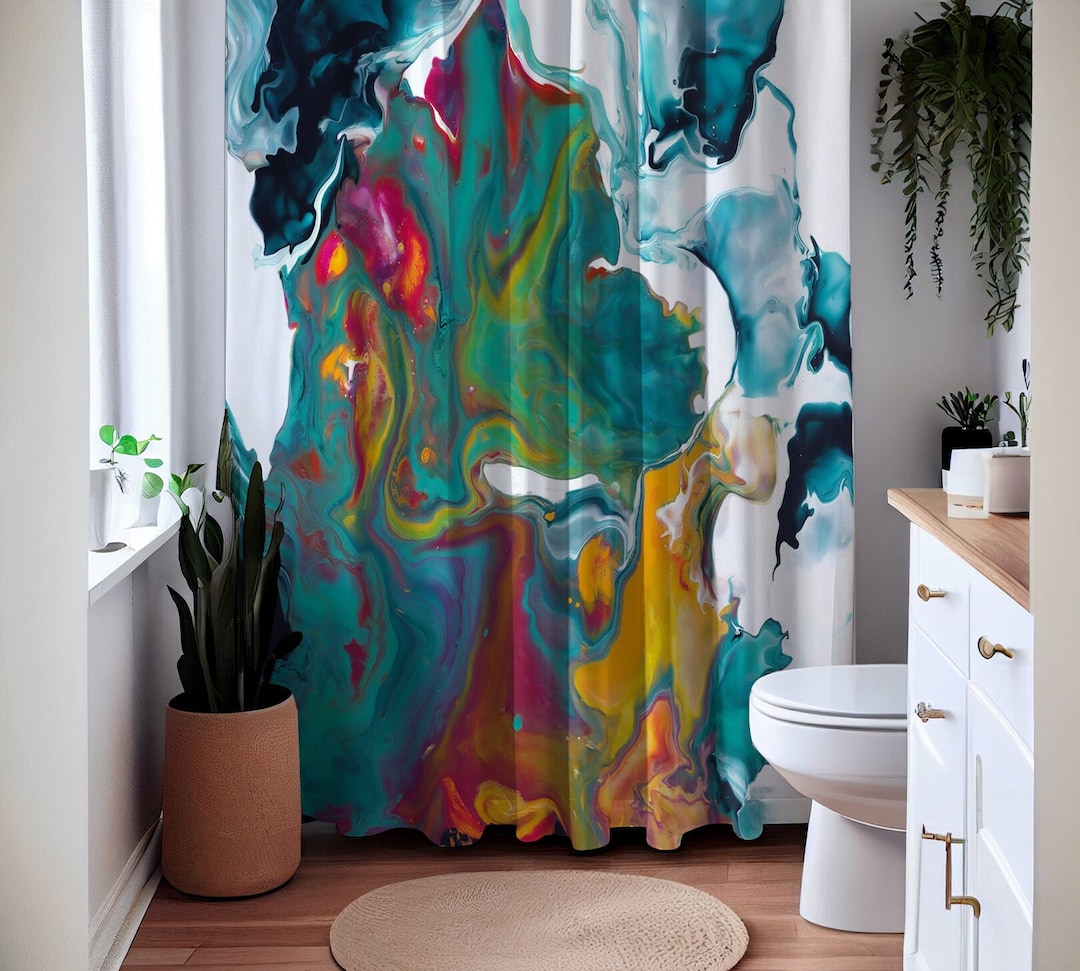 Colorful Abstract Art Shower Curtain, Marble Design Shower Curtain