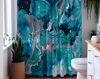 Abstract Design Shower Curtain,  Contemporary Art Shower Curtain, Ocean Shower Curtain In Contemporary Design, 71"x74" Water Resistant