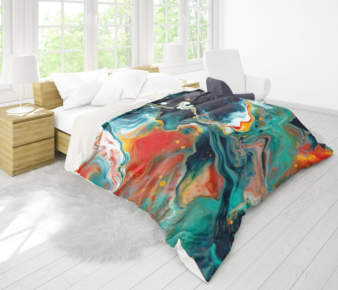 Abstract Art Duvet Cover, Marble Duvet Cover, Colorful Abstract King ...