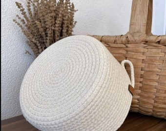 Cesta hecha a mano de cuerda de algodón blanco, organizador multiusos, cuerda sobresaliente, tapete para plato de servicio, decoración de cocina