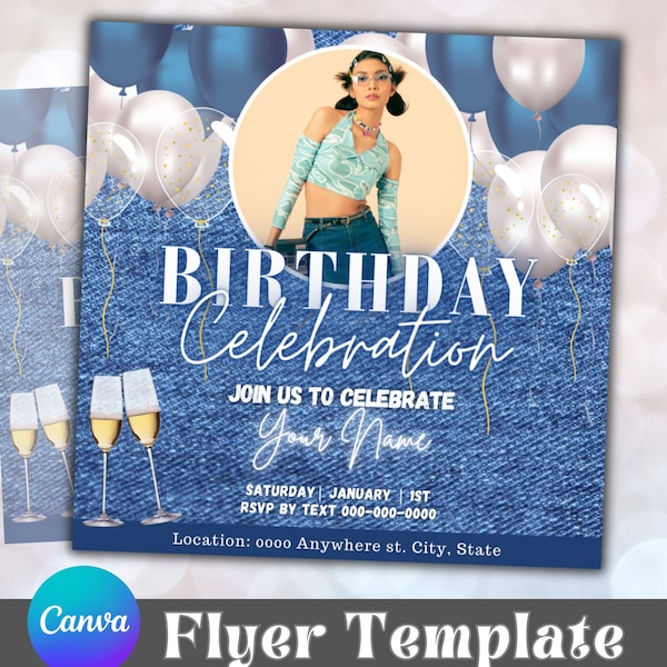 Birthday Flyer Template, CEO Birthday Flyer, Denim Party invite, Birthday Dinner invite, Digital invitation Template, Editable Party Flyer