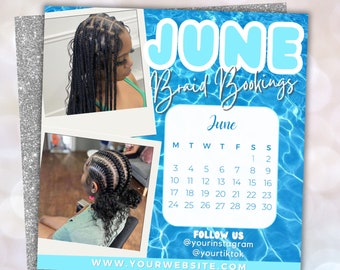 June booking flyer template, June hair Flyer, DIY Hello Summer Flyer, full set nails, wigs install flyer, beauty business branding
