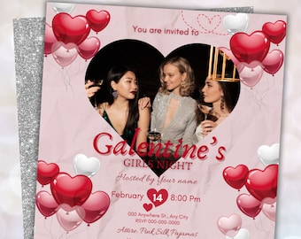 Galentine's Girls Night Invitation Template, Valentines party invite, Editable Digital Girls Night invite, instant download, Text Invite