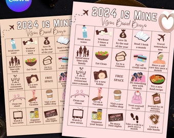 Vision Board Bingo Template, 2024 Personal Goals Bingo Game, That Girl Vision Board Printable, Vision Board Activity, Vision Board Party