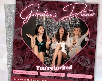 Galentine's Girls Night Invitation Template, Valentines party invite, Editable Digital Girls Night invite, instant download, Text Invite
