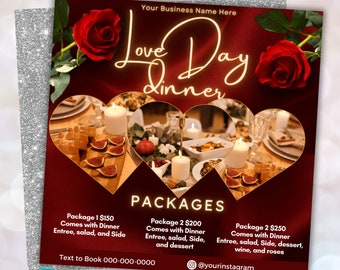 Valentines Flyer Template, Valentines Dinner date Flyer Template, Meal Plan Flyer, Chef's Instagram Post, Catering Flyer, Dinner Menu Flyer