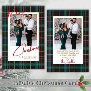 Kerst geruite fotokaartsjabloon, kerstkaart, afdrukbare familiekerstkaart, gepersonaliseerde kerstkaart met foto, bewerkbare kaart